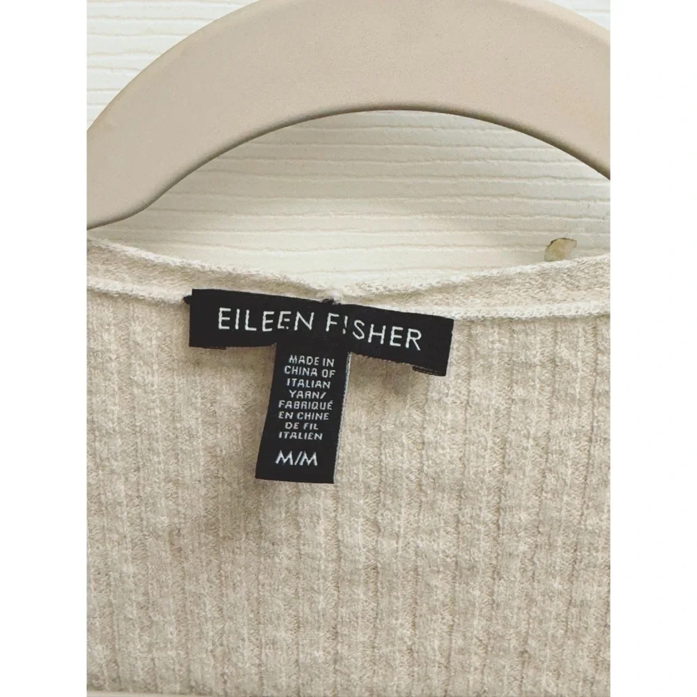 Eileen Fisher Italian Wool Ribbed Cardigan in Oatmeal
